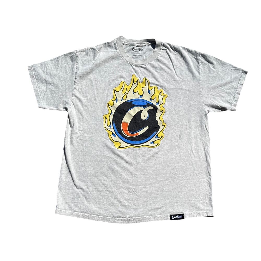 Cookies Flaming cookie logo XL skater casual fire graphic shirt beige